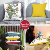 India Doodle Art Reversible Zipper Cushion with Filler - Discovering India